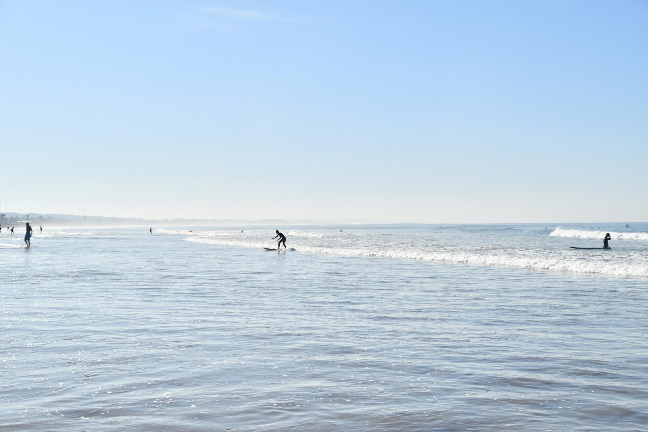 Moroccan surf village rooftops and ocean view
